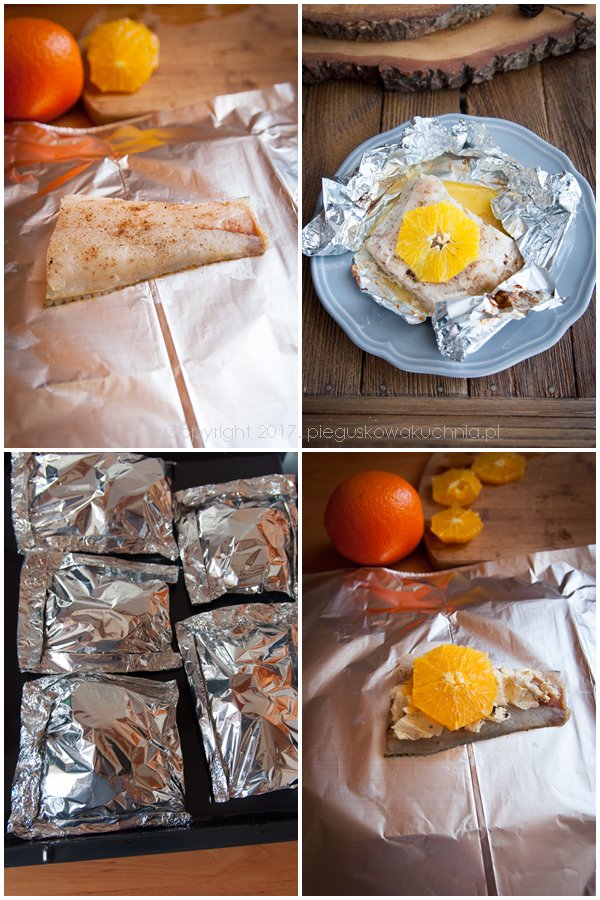 sandacz zapiekany z masłem waniliowym i pomarańczami